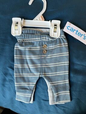 Carter's 2 pack Light Blue & Blue/White Striped Preemie Pants
